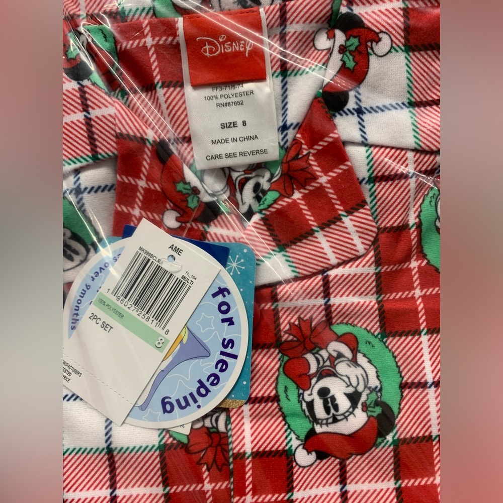 Disney Mickey 2 pc Christmas pj set for kids red checker size 8 kids